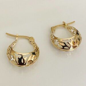 💜 Vintage Filigree Gold Plated 925 Sterling Silver Mini Hoop Earrings